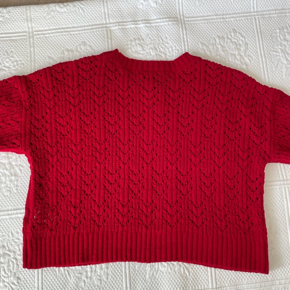 ❤️AE Cropped Pointelle Crewneck Sweater Red Small Valentines ❤️ - Picture 9 of 12